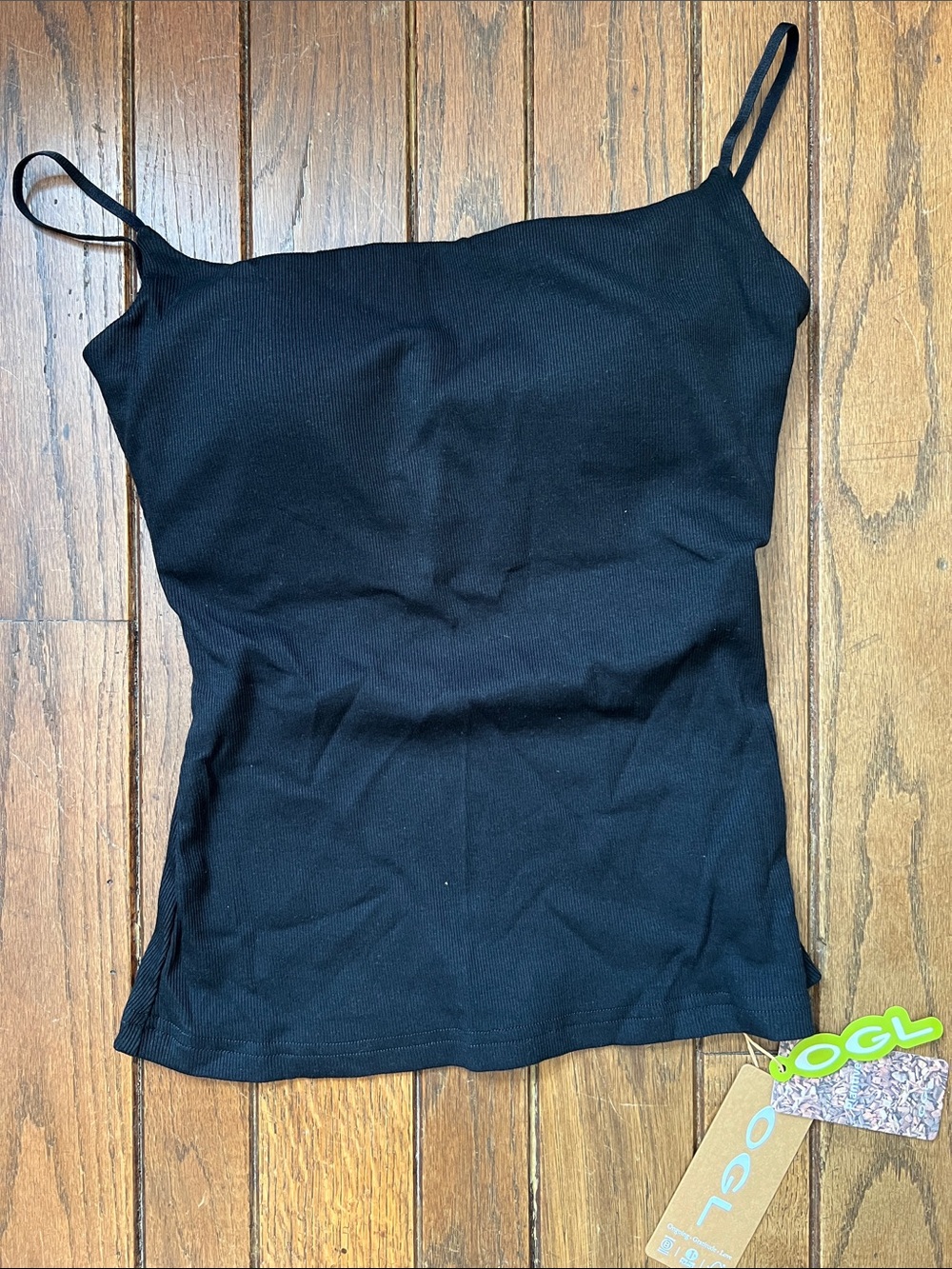 OGL Black Ribbed Square Neck Brami Camisole Size Small NWT